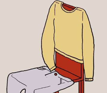 An illustration of shirt and pants on a chair